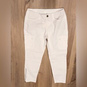 Boston Proper  slim, zipper cargo pant, pure, white women’s size 2  NWT